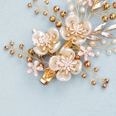 Flower & Pearl Hair Clip Barrette Bridal Wedding Headwear