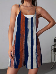 Striped Print Spaghetti Strap Romper Vintage Sleeveless Romper
