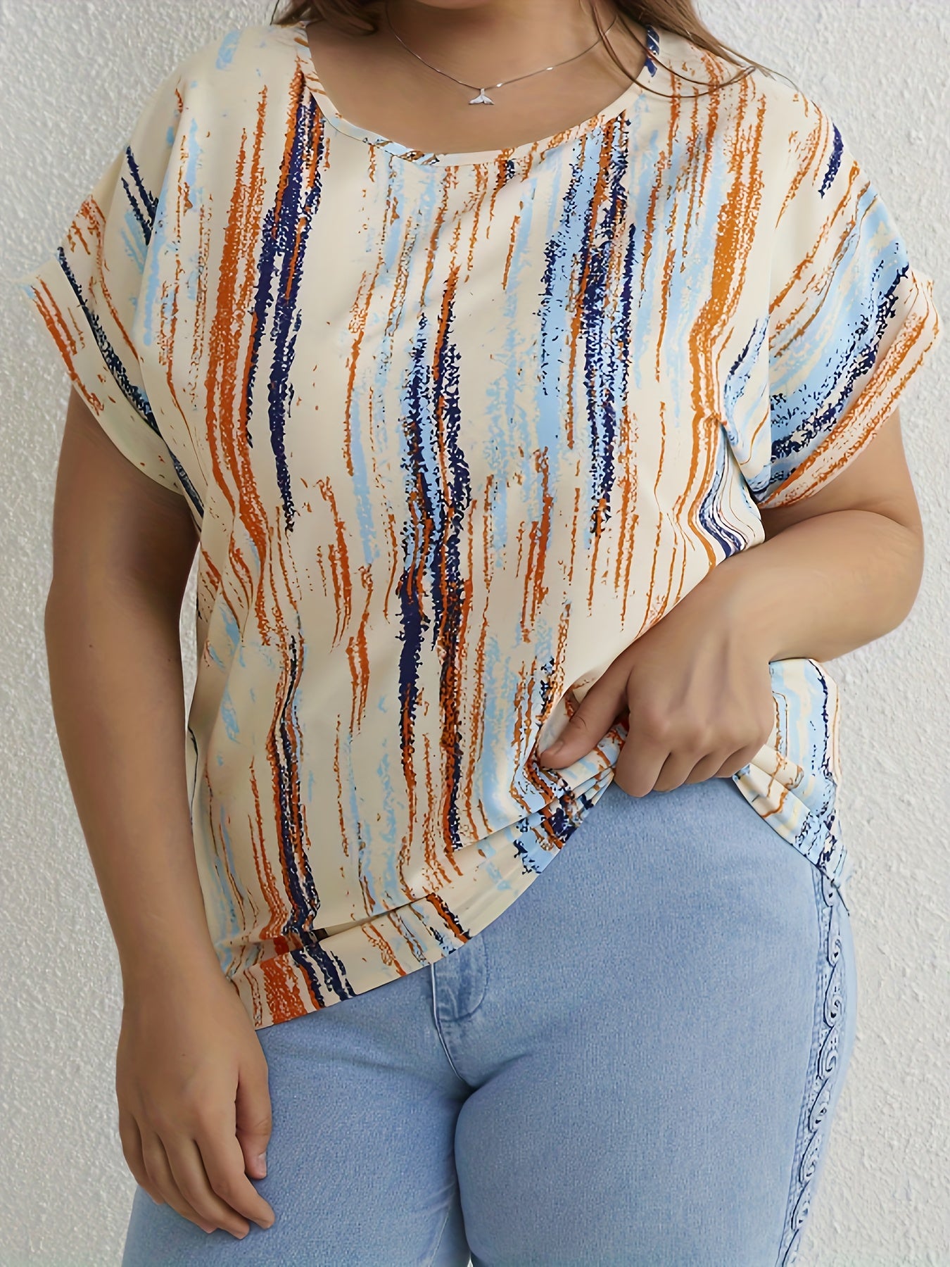 Women's Plus Size Random Print Short Sleeve Blouse