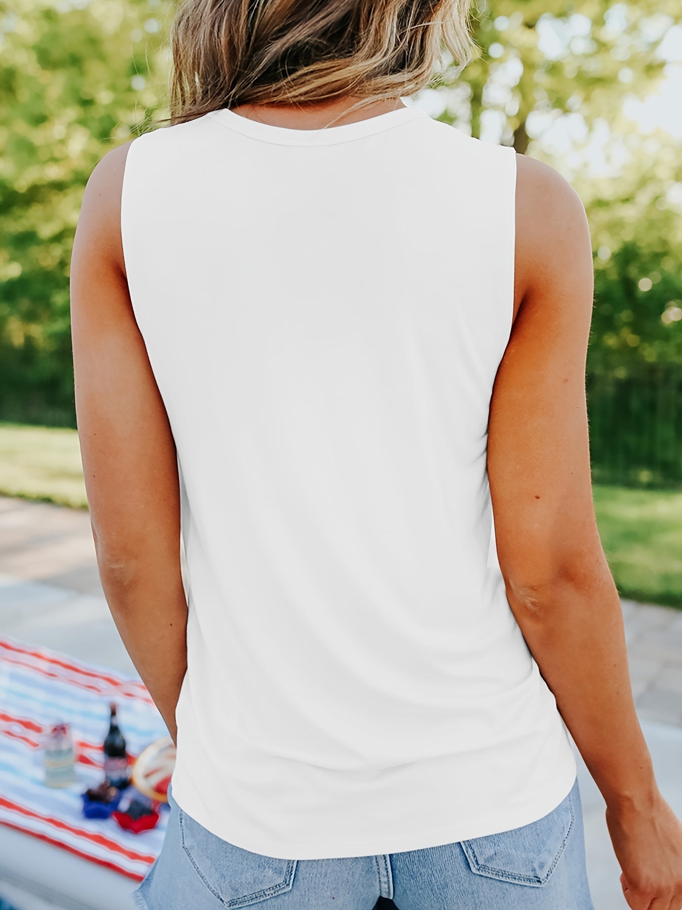 Lip Print Tank Top Crew Neck Summer Sleeveless Top Women's Clothing