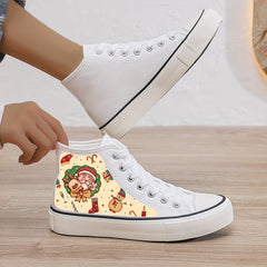 Christmas Santa Print Plush Lined Canvas Sneakers