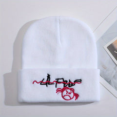 Lil Peep Cartoon Embroidery Knit Hat Outdoor Warm Pullover Hip hop Cold Hat