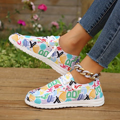 Women's Colorful Graffiti Print Slip On Lace up Flat Canvas Shoes