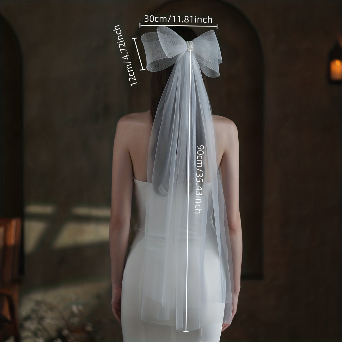 Large Bow Long Veil Faux Pearl Hair Accessories