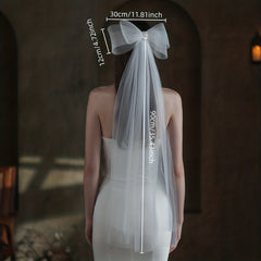Large Bow Long Veil Faux Pearl Hair Accessories