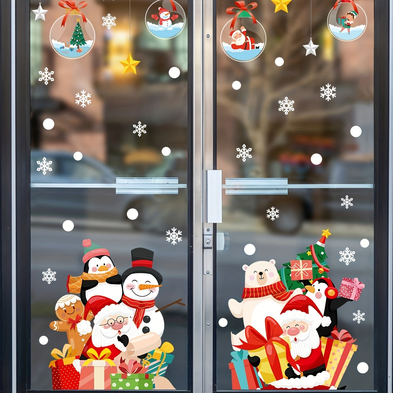 2pcs Christmas Window Stickers Santa Claus Snowman Decor