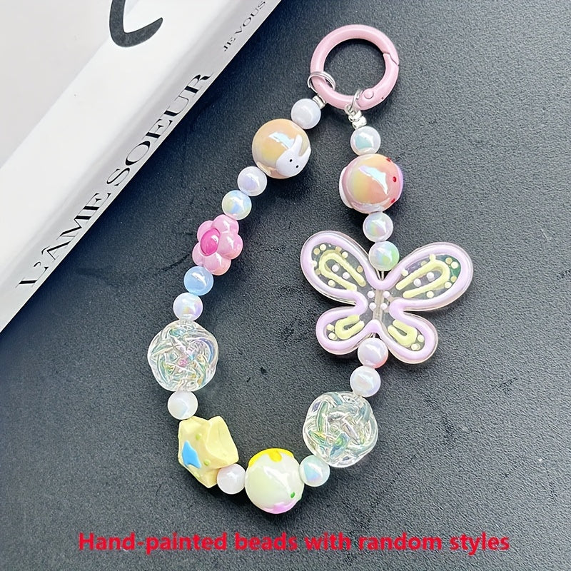 Butterfly Phone Chain Beaded Chain Car Keychain Earphone Bag Pendant