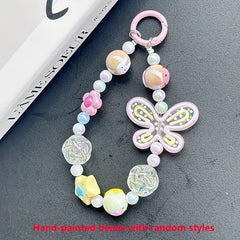 Butterfly Phone Chain Beaded Chain Car Keychain Earphone Bag Pendant