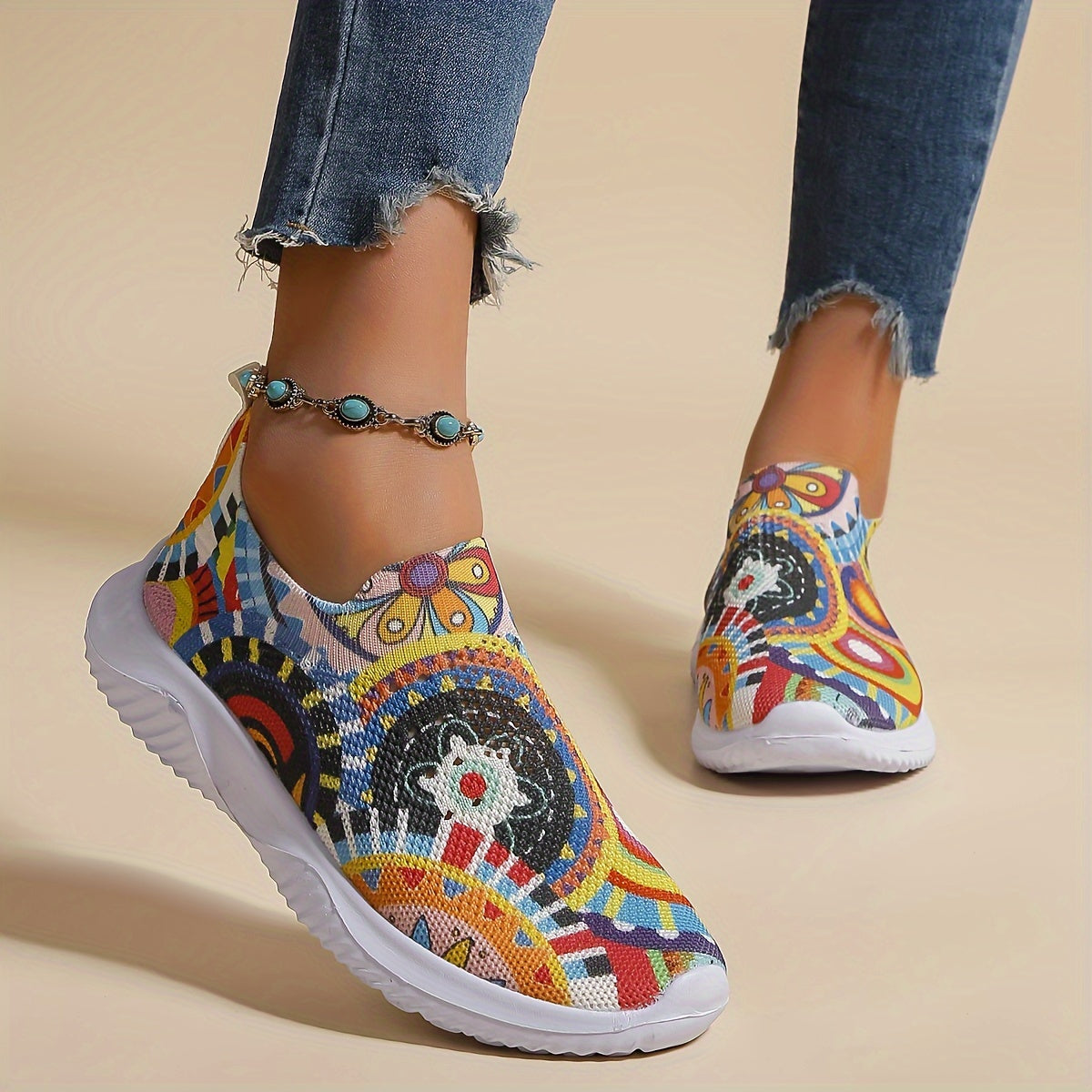 Women's Geometric Lace-up Mesh Sneakers for Running