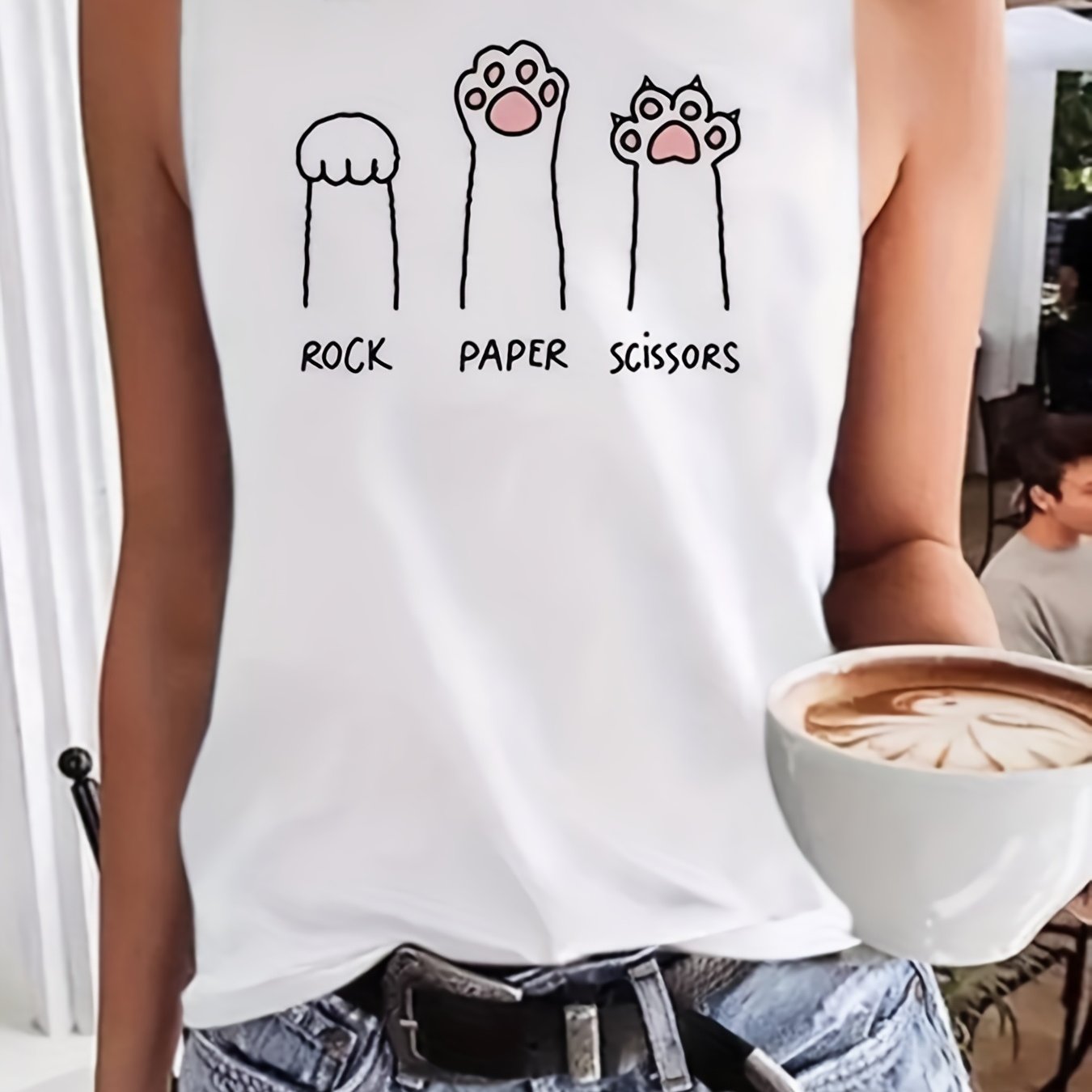 Cat Paw Print Crew Neck Tank Top For Summer