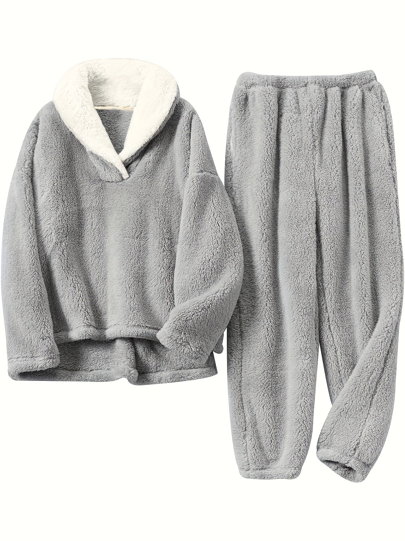 Cozy Thermal Flannel Loungewear Set Long Sleeve Top & Pants