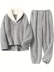 Cozy Thermal Flannel Loungewear Set Long Sleeve Top & Pants