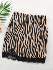 Snake Skin Print Lace Trim Skirt Sexy Slim Elastic Waist Skirt