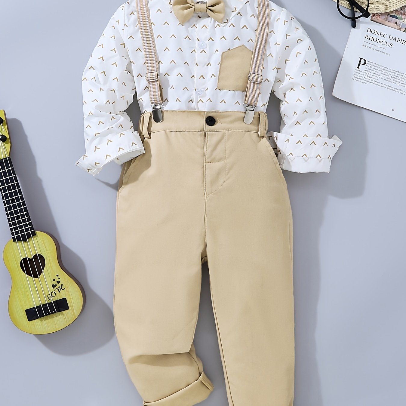Boys Gentleman Bowtie Shirt & Overalls Set