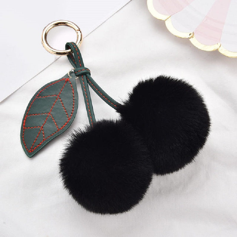 Fluffy Cherry Keychain for Car or Handbag