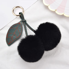 Fluffy Cherry Keychain for Car or Handbag