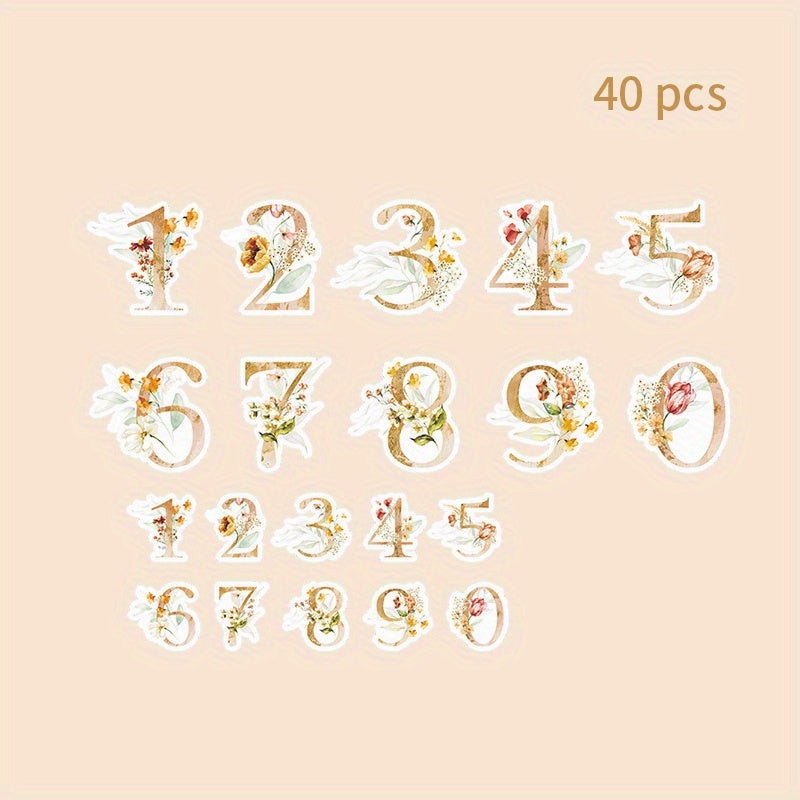 40pcs Floral Number Sticker Pack Creative Floral Decorative Sticker