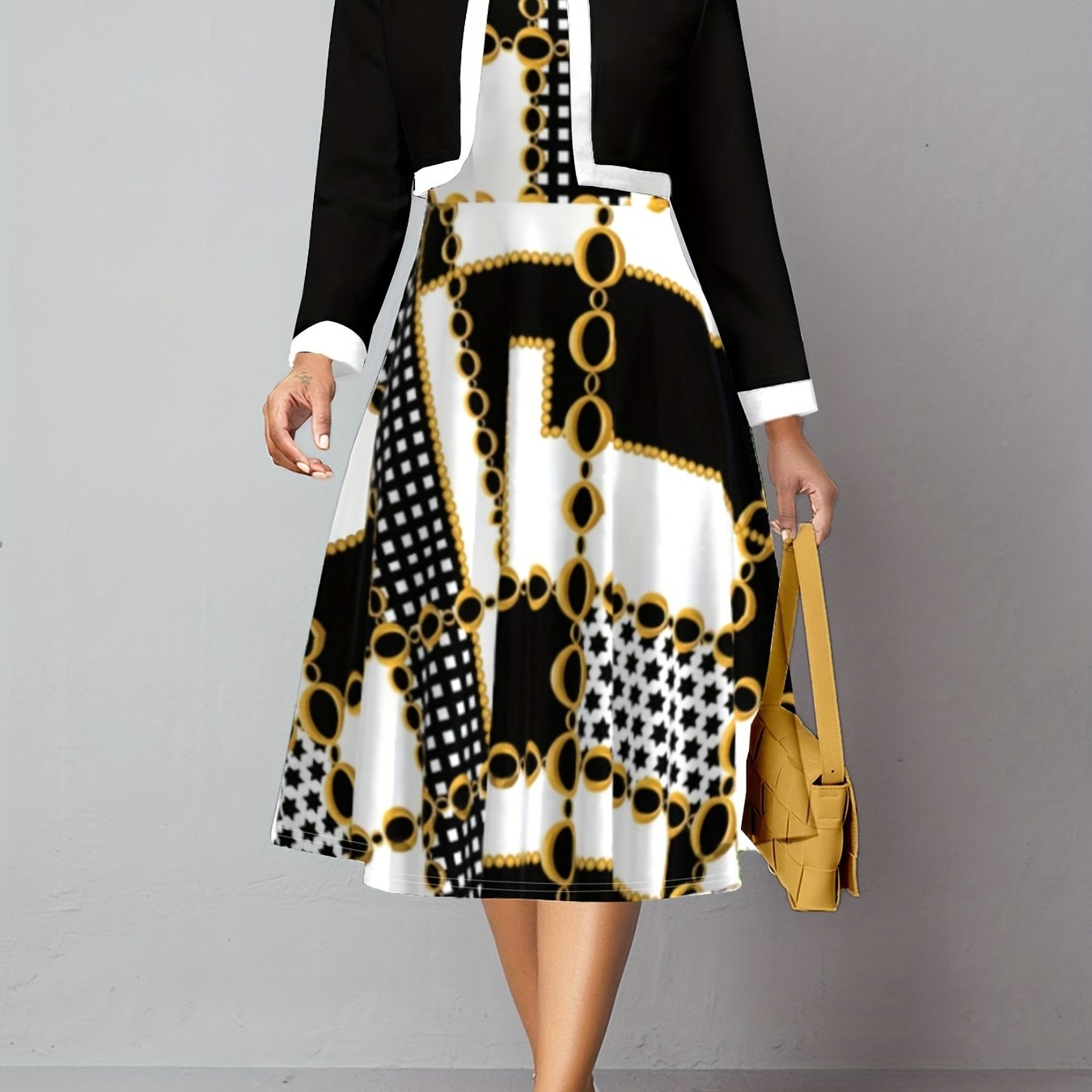 Paisley Print A-line Dress & Coat Outfit Set