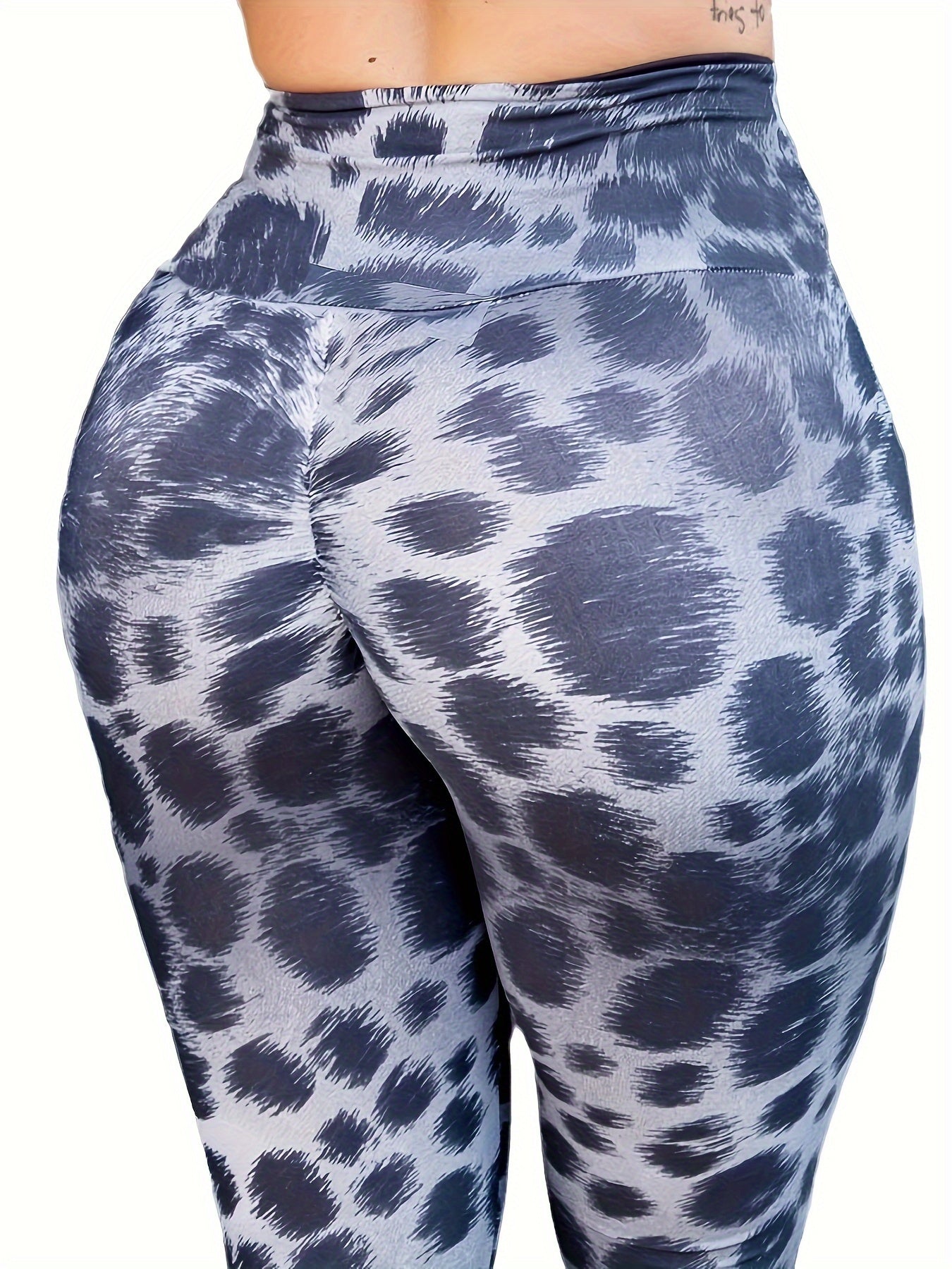 Grey Leopard Print High Waist Tummy Control Fitness Pants