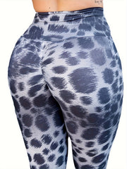 Grey Leopard Print High Waist Tummy Control Fitness Pants