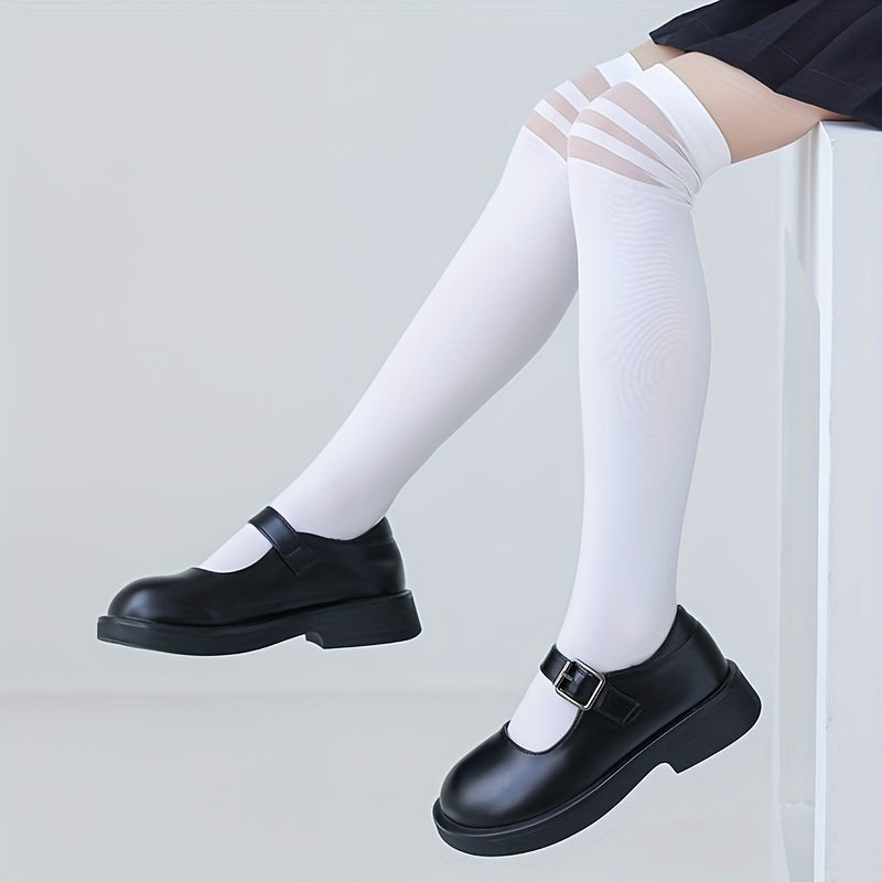 Girls Striped Over The Knee Socks Kids Comfortable Stocking Dress Socks