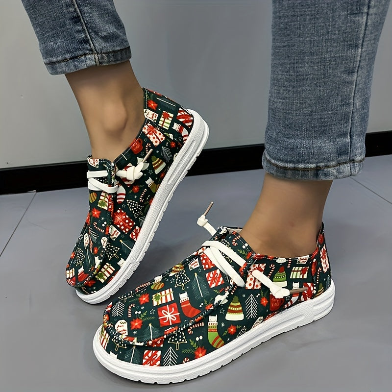 Women's Christmas Slip on Canvas Shoes Lightweight Casual Sneakers