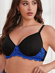 Sexy Bra Women's Plus Contrast Lace Full Cover Underwire Bra