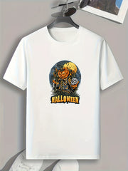 Pumpkin & Skull Pattern Men's T-Shirt - Summer Casual Tee