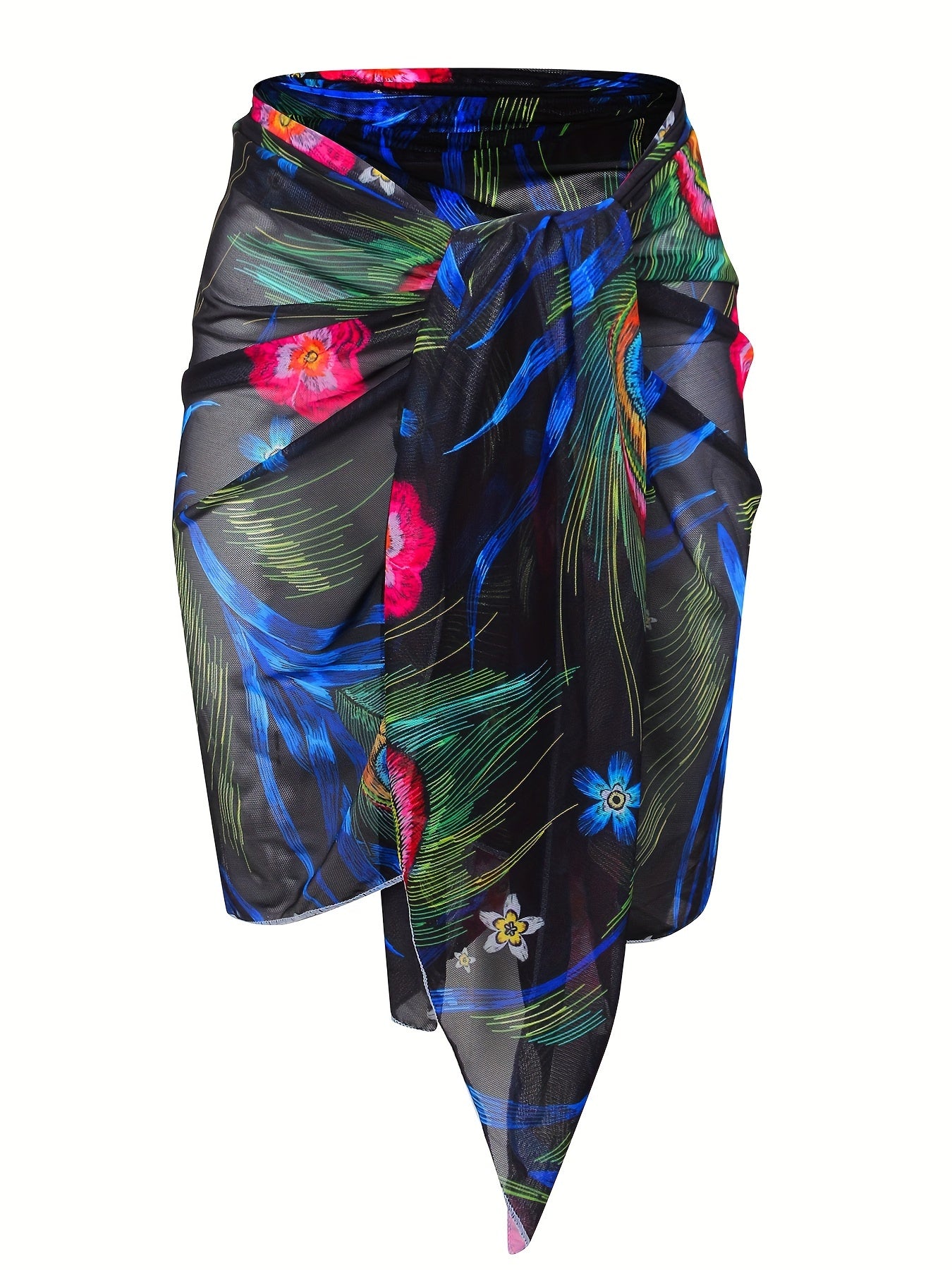 Tropical Print Wrap Beach Cover Up Skirt