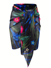 Tropical Print Wrap Beach Cover Up Skirt