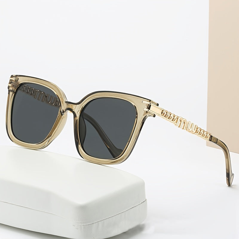 Square Metal Sunglasses Women Hollow Chain Eyewear