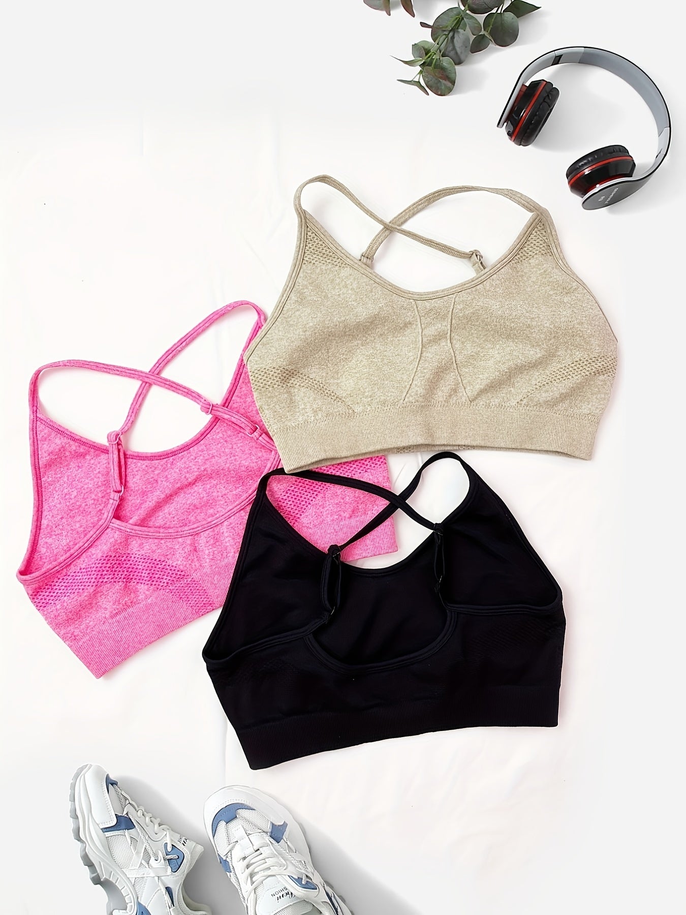 3pcs Solid Yoga Cami Bra Sets Beauty Back Sports Sleeveless Crop Top