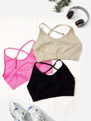 3pcs Solid Yoga Cami Bra Sets Beauty Back Sports Sleeveless Crop Top