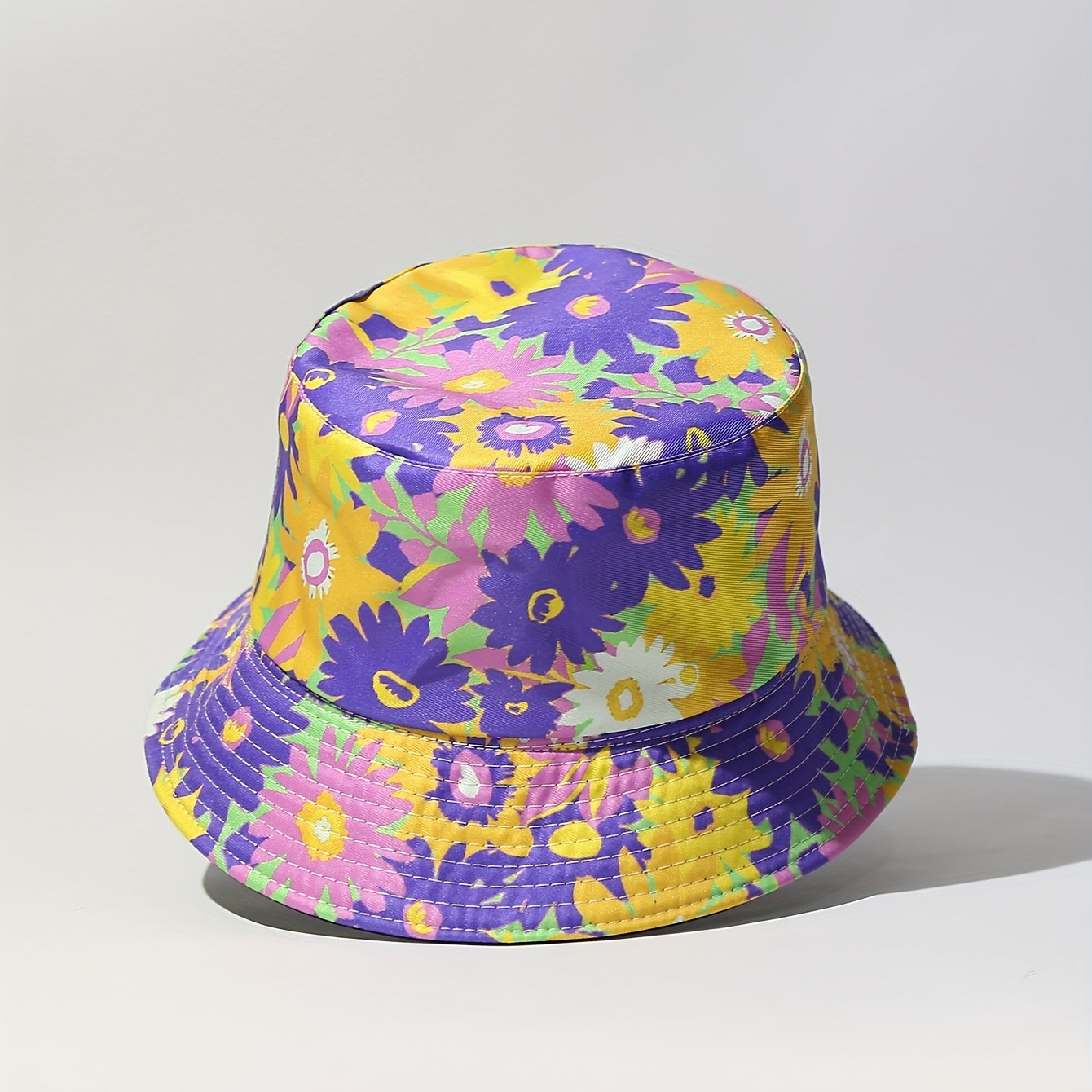 Chrysanthemum Printed Bucket Hat Cartoon Purple & Yellow Summer Basin Hat