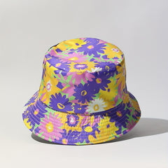 Chrysanthemum Printed Bucket Hat Cartoon Purple & Yellow Summer Basin Hat