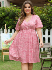 Casual Dress Women's Plus Allover Print Short Sleeve Midi Dress