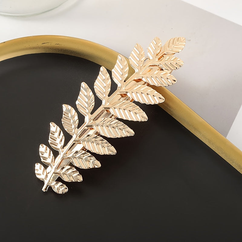 Golden Large Leaf Hair Clip for Women Girls