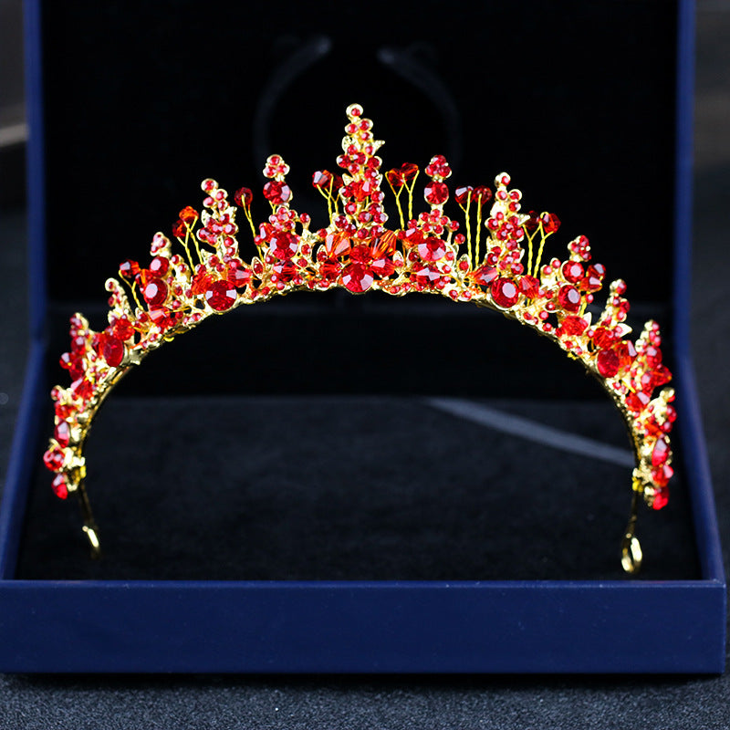 Red Crystal Crown Beaded Headdress Bridal Jewelry