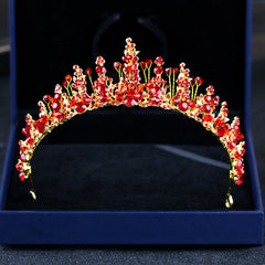 Red Crystal Crown Beaded Headdress Bridal Jewelry