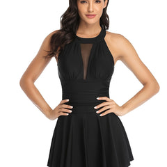 Mesh One Piece Swimsuit Round Neck Beachwear Women's Swimwear
