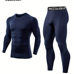 Quick Dry Men's Sports Suit: Moisture Wicking Compression Top & Leggings
