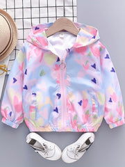 Toddler Girls Tie Dye Heart Hooded Jacket Casual Coat