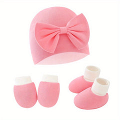 Newborn Baby Hat And Mittens & Toddler Beanie Cap & Non Slip Socks