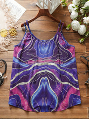 Casual Tank Top Women's Plus Marble Print Split Strap Round Neck