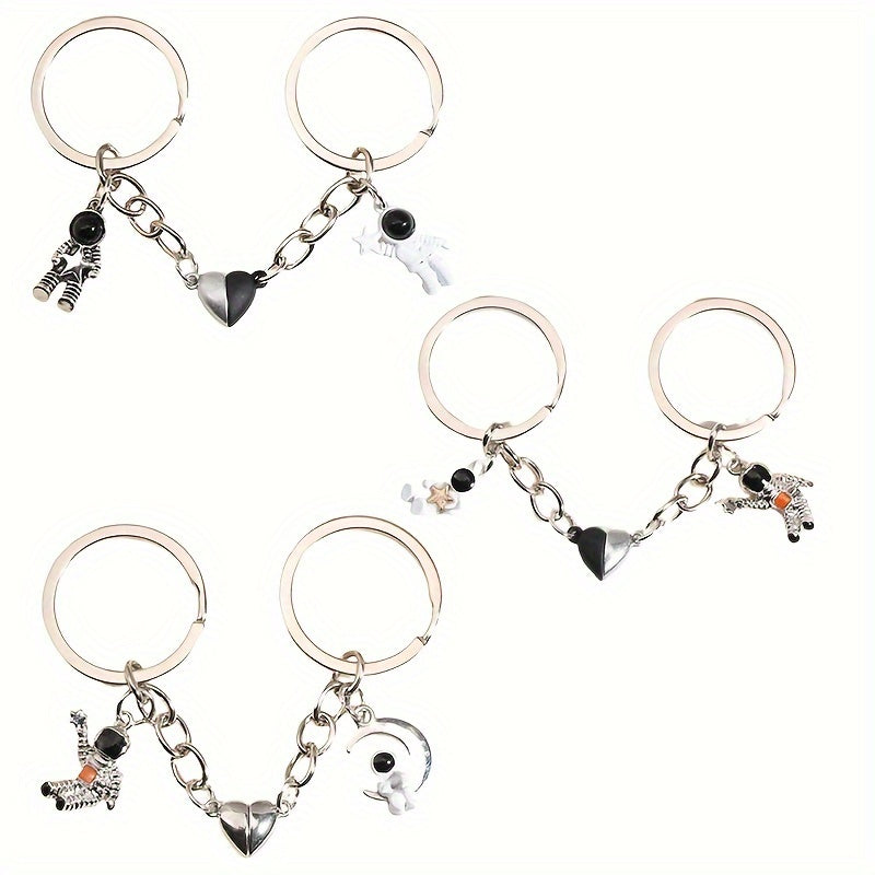 Metal Spaceman Heart Magnetic Key Ring Keychain Bag Purse Ornament Pendant