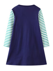 Girls Striped Print Rabbit Patchwork Dress Spring Fall