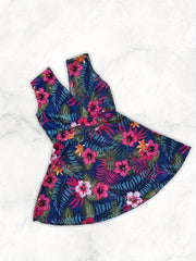 Tropical Print Mesh Top & Bra & Panties Swimsuit Set
