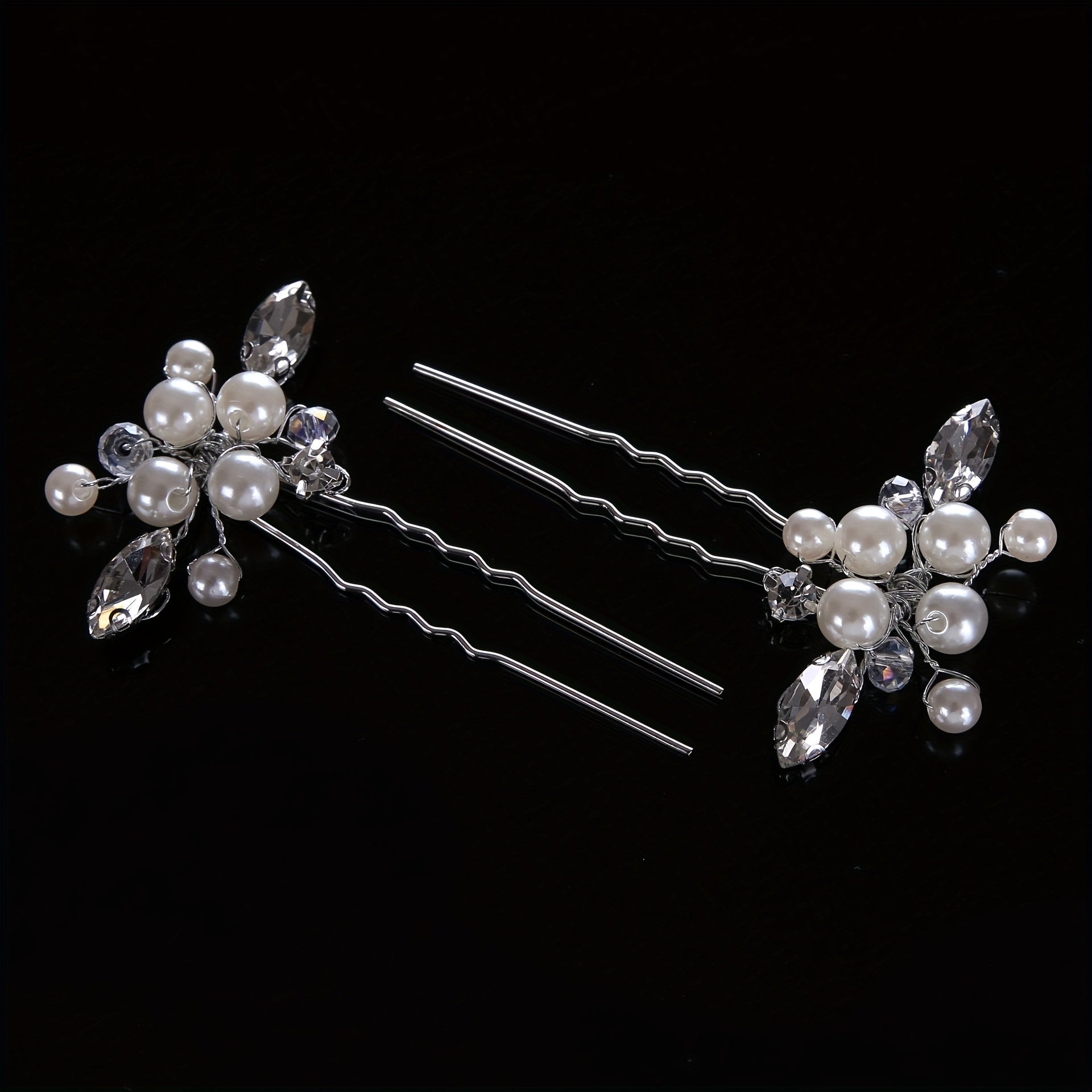 2PCS Bride Faux Pearl Hairpin Wedding Bride U Shaped Hairpin Hair Accessories