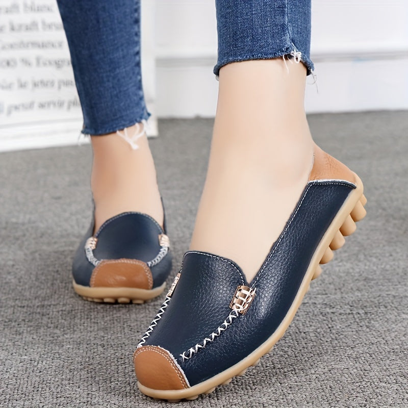 Women's Solid Flat Loafers Soft Sole Slip On Anti skid Walking Shoes