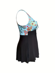 Paisley Print Knot Front One Piece Swimwear Dress